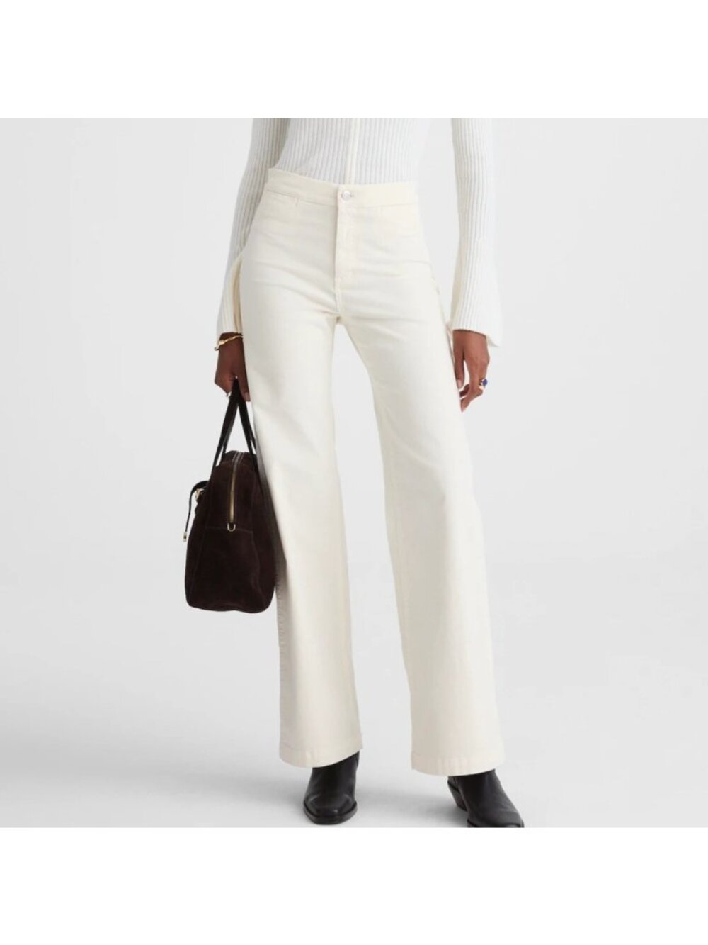 NWT Madewell Corduroy Wide-Leg Pant Sz 32 Vintage Ivory Super Stretch High Rise
